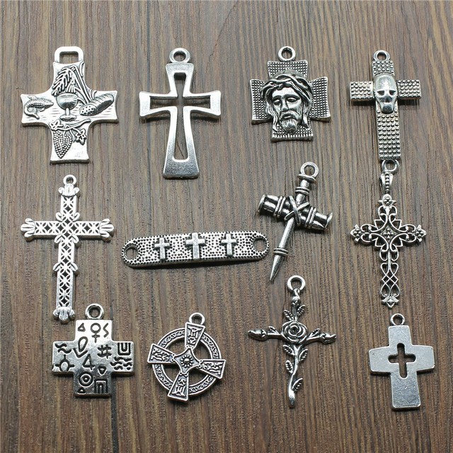 10pcs Charms Cross Antique Silver Color Jesus Cross Pendant Charms Nail Cross  Charms For Jewelry Making